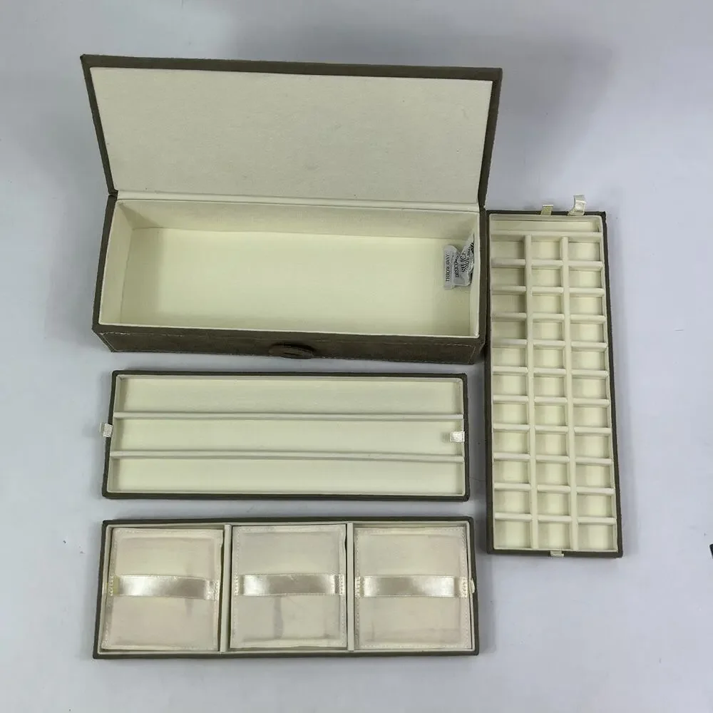 Pandora Jewelry Box Charm Case Suede Organizer Brown Multi Tray Inserts Set